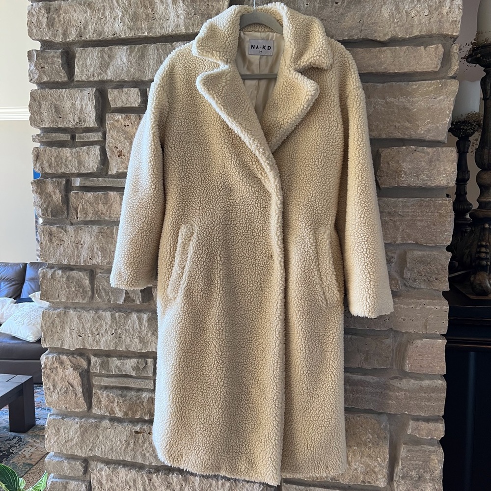 NA-KD cream faux shearling coat